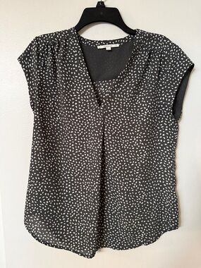 fun 2 fun Gray and White Dot Print V-Neck Blouse